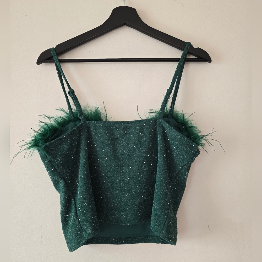 Green Feather-Trimmed Tank - Picture 4 of 4